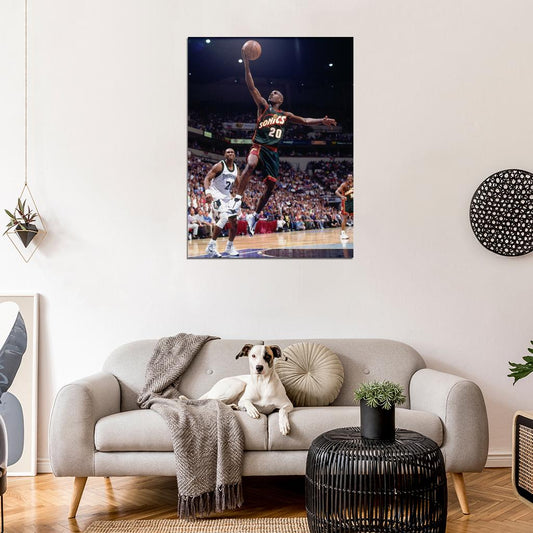 Gary Payton Layup Basketball Sport Wall Art Print Poster