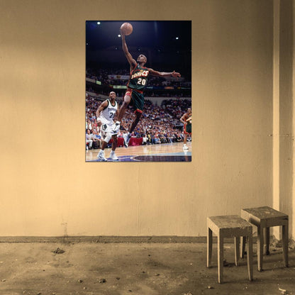 Gary Payton Layup Basketball Sport Wall Art Print Poster