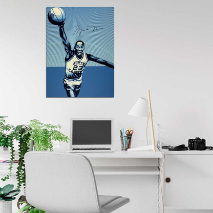 Michael Jordan North Carolina Retro Art Basketball Sport Wall Art Print Poster