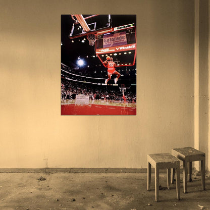 Michael Jordan Slam Dunk Contest Free-Throw Line Retro Basketball Sport Wall Art Print Poster