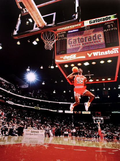 Michael Jordan Slam Dunk Contest Free-Throw Line Retro Basketball Sport Wall Art Print Poster
