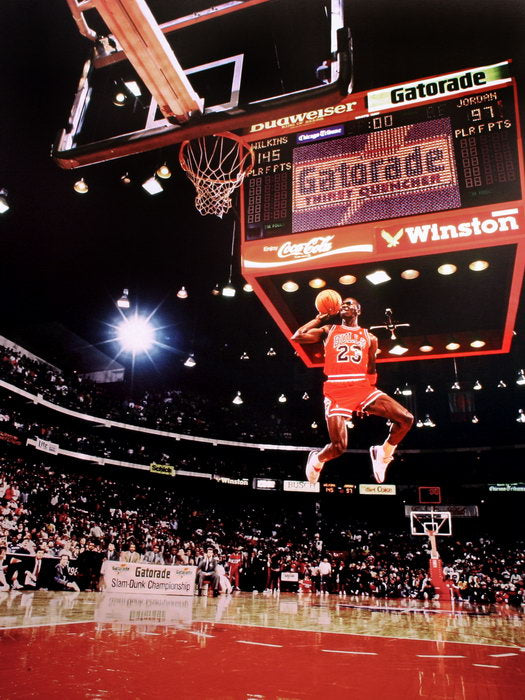 Michael Jordan Slam Dunk Contest Free-Throw Line Retro Basketball Sport Wall Art Print Poster