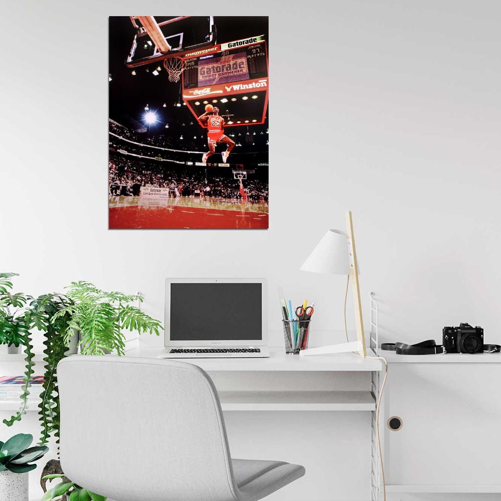 Michael Jordan Slam Dunk Contest Free-Throw Line Retro Basketball Sport Wall Art Print Poster