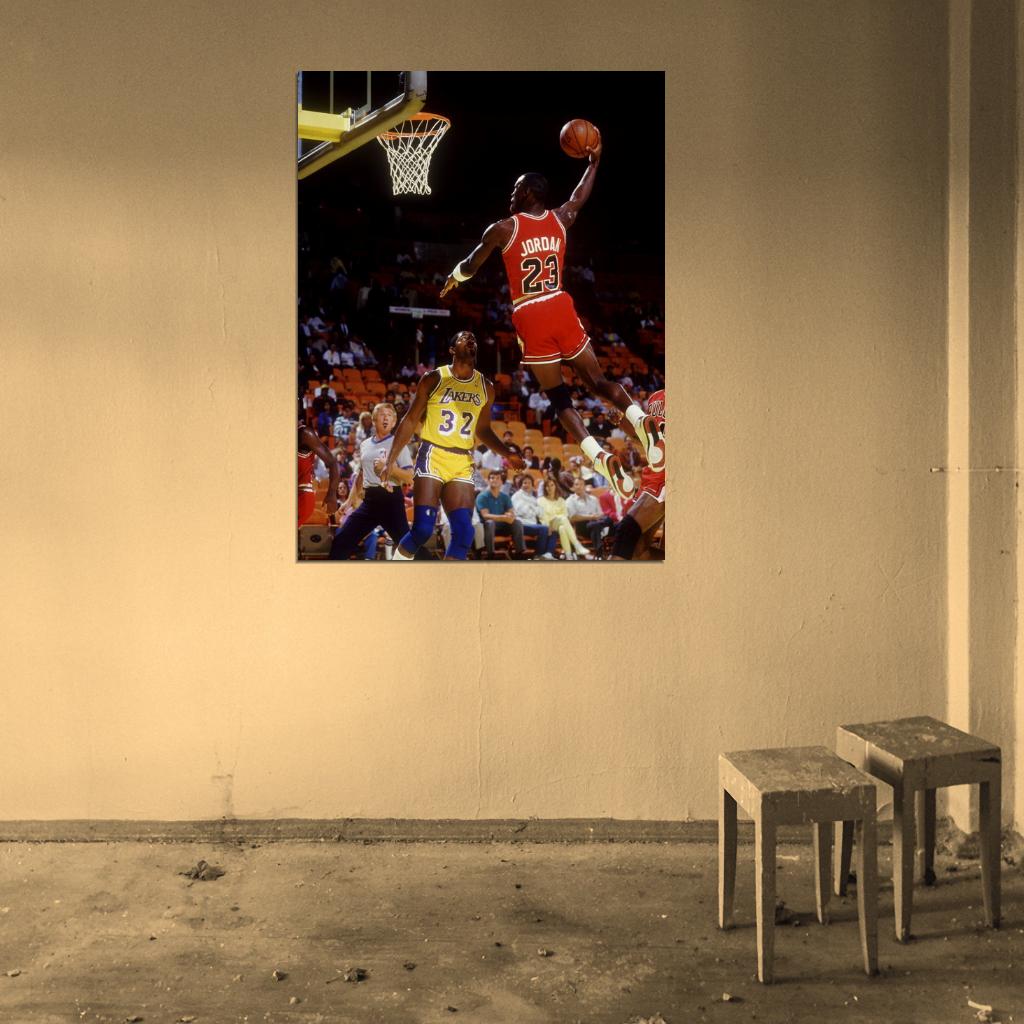 Michael Jordan Dunk Magic Johnson Retro Basketball Sport Wall Art Print Poster