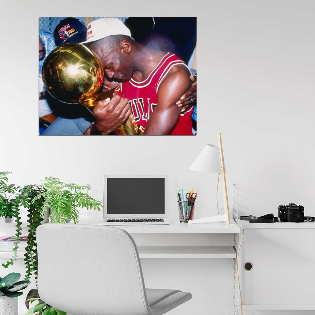 Michael Jordan 1991 Trophy Champion Retro Basketball Sport Wall Art Print Poster