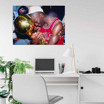 Michael Jordan 1991 Trophy Champion Retro Basketball Sport Wall Art Print Poster
