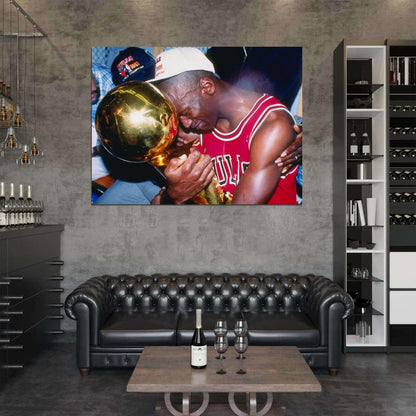 Michael Jordan 1991 Trophy Champion Retro Basketball Sport Wall Art Print Poster