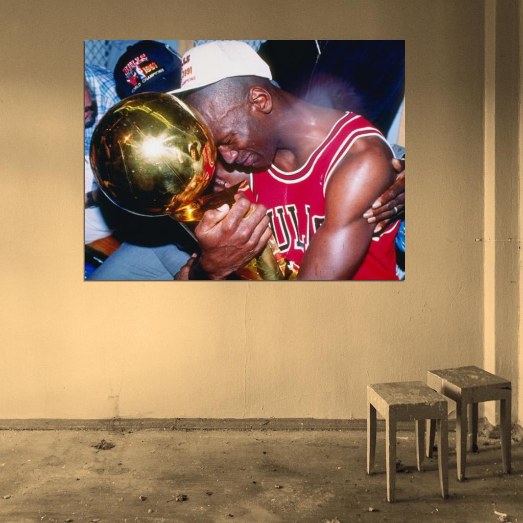 Michael Jordan 1991 Trophy Champion Retro Basketball Sport Wall Art Print Poster