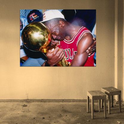 Michael Jordan 1991 Trophy Champion Retro Basketball Sport Wall Art Print Poster