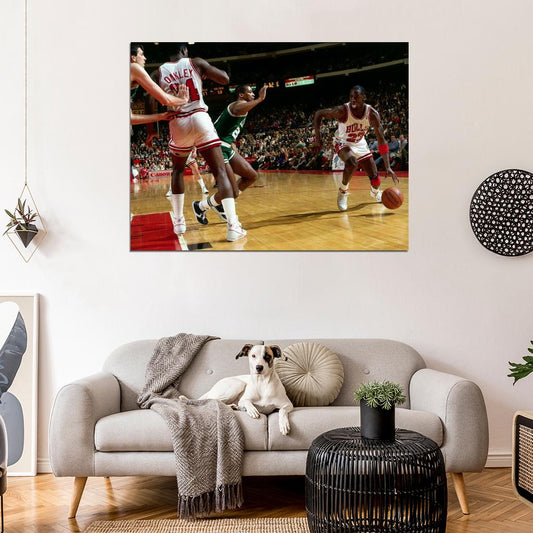 Michael Jordan Dribbling Retro Basketball Sport Wall Art Print Poster