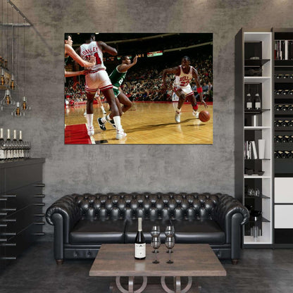 Michael Jordan Dribbling Retro Basketball Sport Wall Art Print Poster