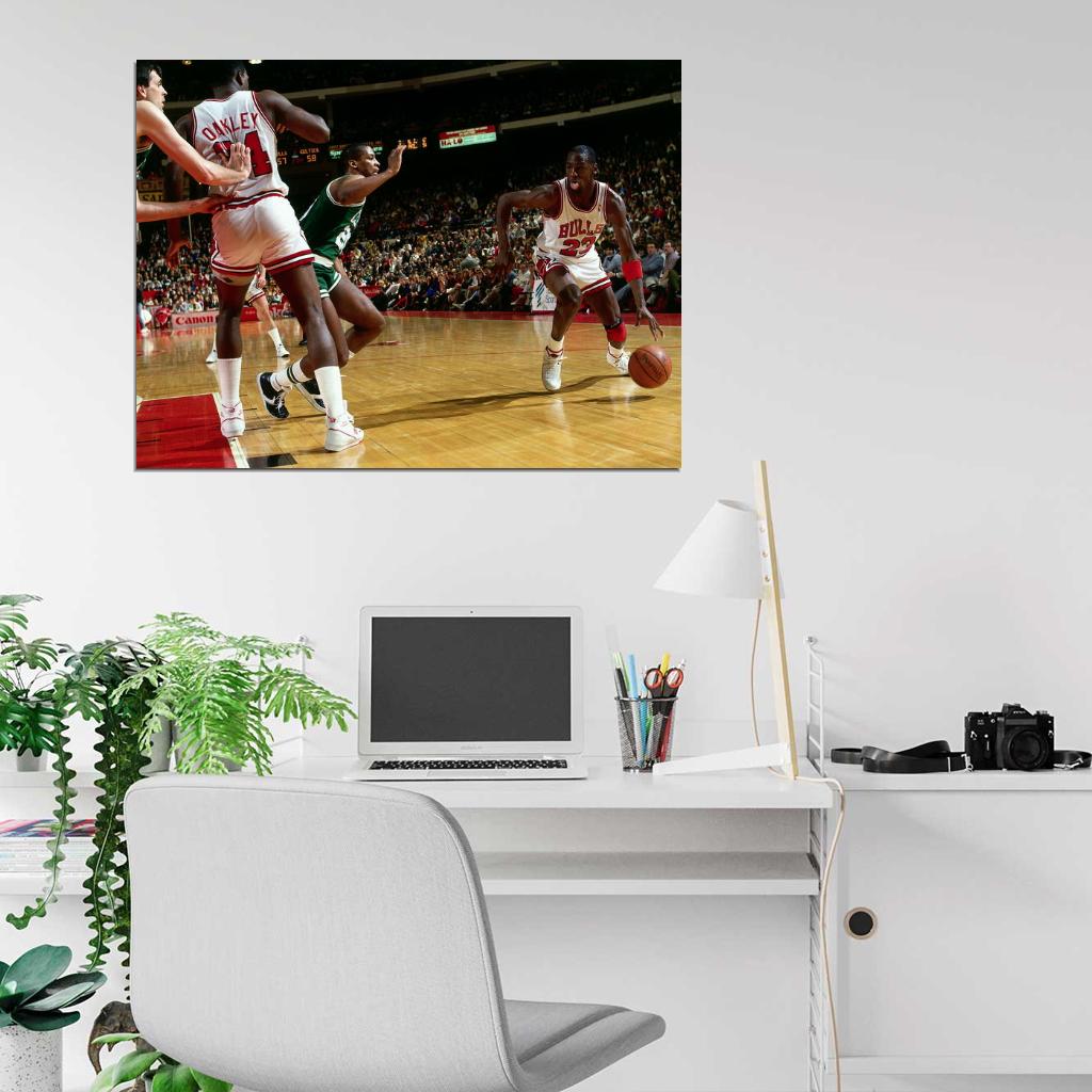 Michael Jordan Dribbling Retro Basketball Sport Wall Art Print Poster