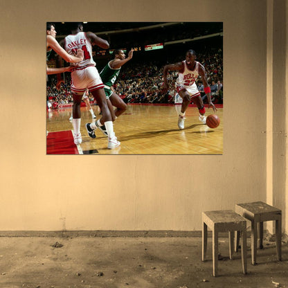 Michael Jordan Dribbling Retro Basketball Sport Wall Art Print Poster