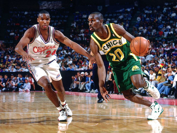 Gary Payton Dribbling Retro Basketball Sport Wall Art Print Poster