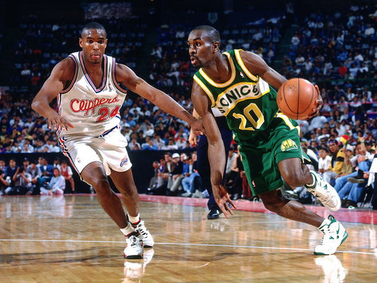 Gary Payton Dribbling Retro Basketball Sport Wall Art Print Poster