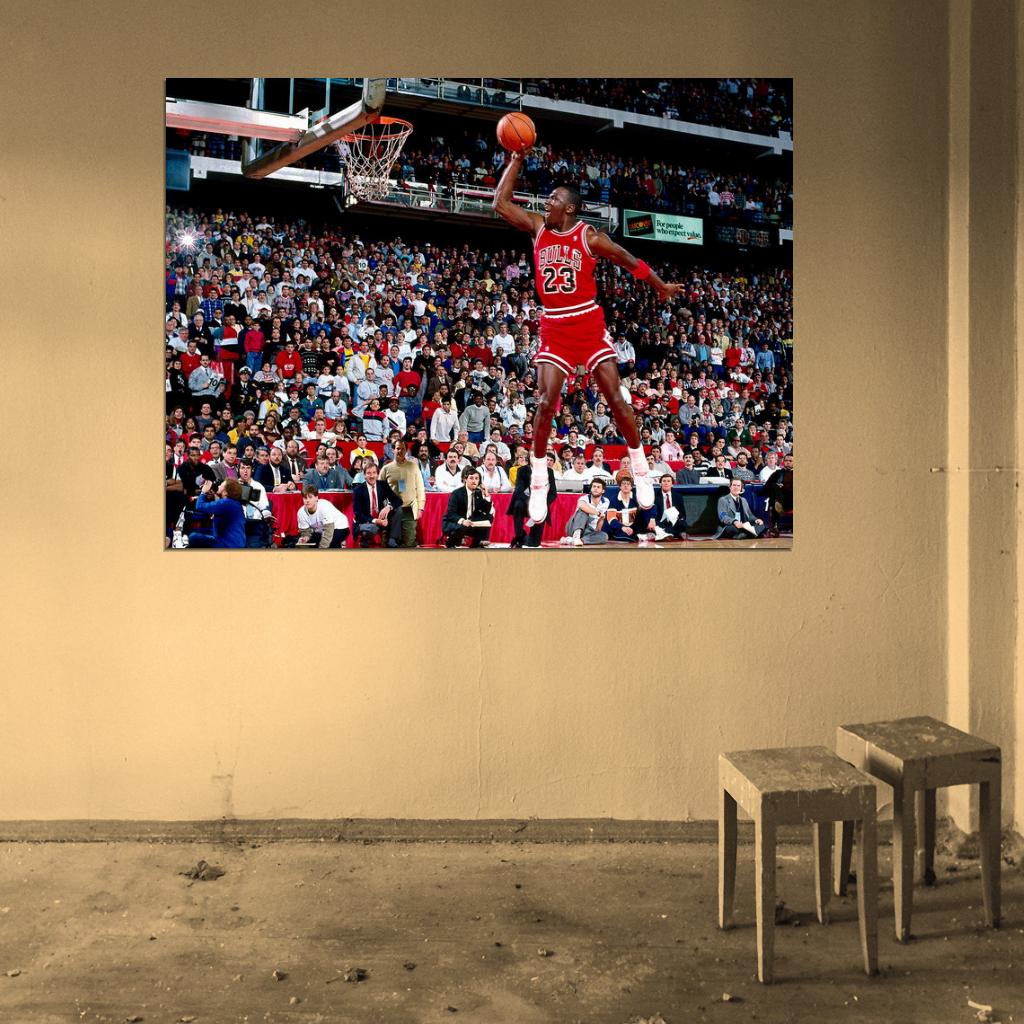 Michael Jordan Slam Dunk Contest Retro Basketball Sport Wall Art Print Poster