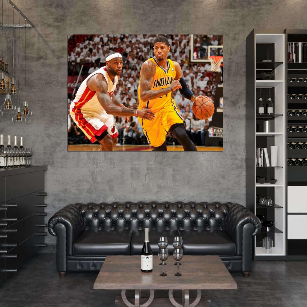Paul George vs LeBron Dribbling Basketball Sport Wall Art Print Poster