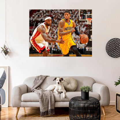 Paul George vs LeBron Dribbling Basketball Sport Wall Art Print Poster