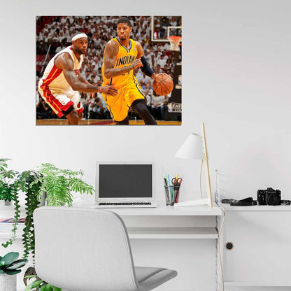 Paul George vs LeBron Dribbling Basketball Sport Wall Art Print Poster