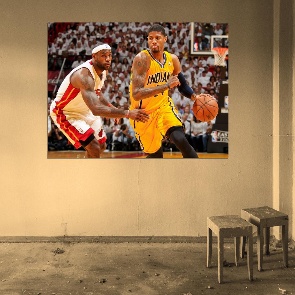 Paul George vs LeBron Dribbling Basketball Sport Wall Art Print Poster