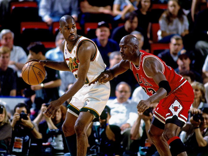 Gary Payton vs Michael Jordan Seattle Chicago Retro Basketball Sport Wall Art Print Poster