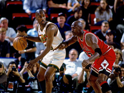 Gary Payton vs Michael Jordan Seattle Chicago Retro Basketball Sport Wall Art Print Poster