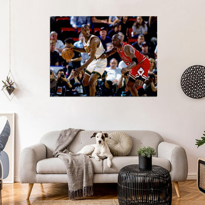 Gary Payton vs Michael Jordan Seattle Chicago Retro Basketball Sport Wall Art Print Poster