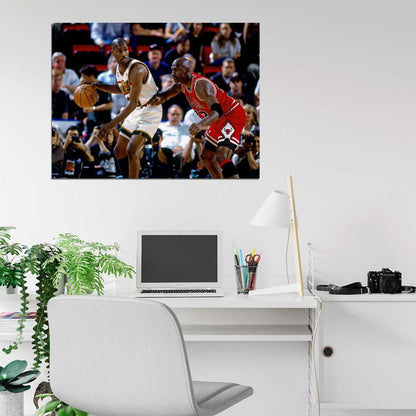 Gary Payton vs Michael Jordan Seattle Chicago Retro Basketball Sport Wall Art Print Poster