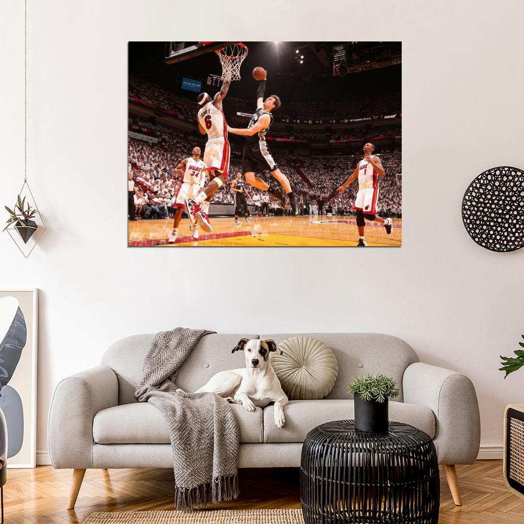 LeBron James Block Tiago Splitter Basketball Sport Wall Art Print Poster