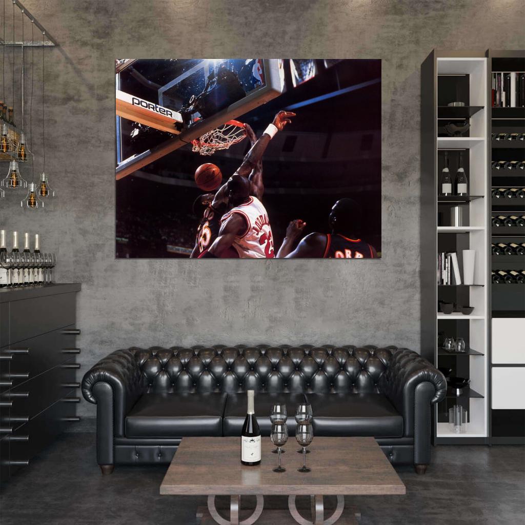 Michael Jordan Dunk Dikembe Mutombo Retro Basketball Sport Wall Art Print Poster