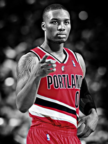 Damian Lillard BW Basketball Sport Wall Art Print Poster