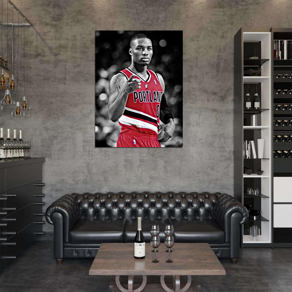 Damian Lillard BW Basketball Sport Wall Art Print Poster