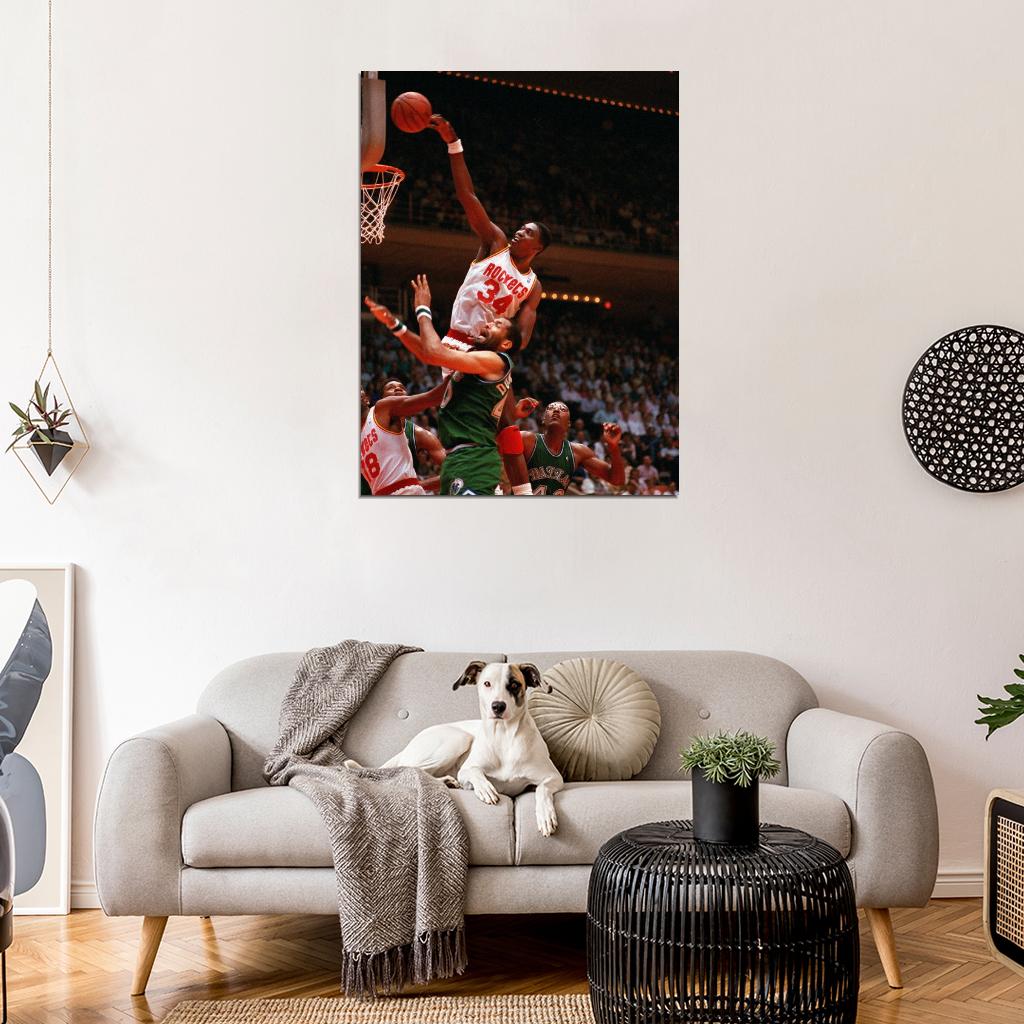 Hakeem Olajuwon Dunk The Dream Retro Vintage Basketball Sport Wall Art Print Poster