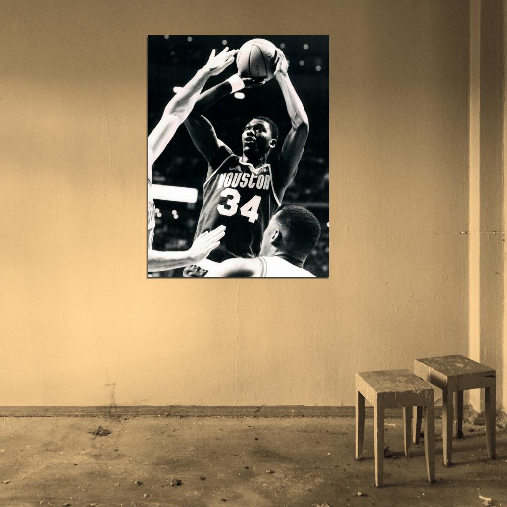 Hakeem Olajuwon Retro Vintage Basketball Sport Wall Art Print Poster