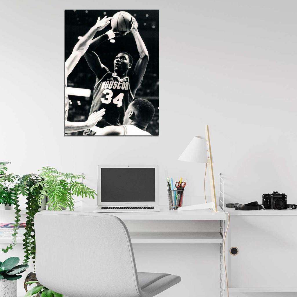 Hakeem Olajuwon Retro Vintage Basketball Sport Wall Art Print Poster
