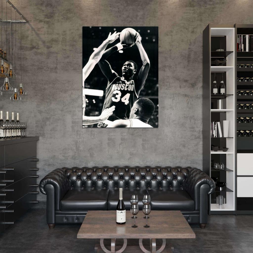 Hakeem Olajuwon Retro Vintage Basketball Sport Wall Art Print Poster