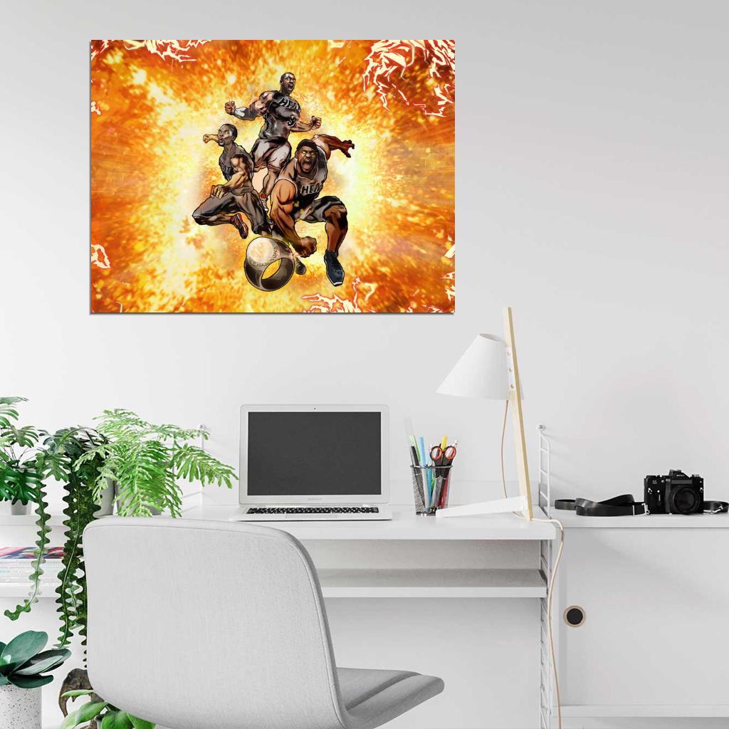 Big Three Art Champions Ring Basketball Sport Wall Art Print Poster