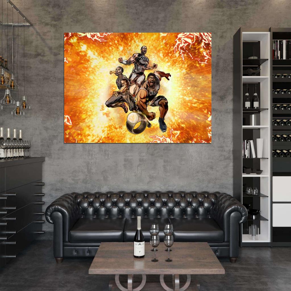 Big Three Art Champions Ring Basketball Sport Wall Art Print Poster