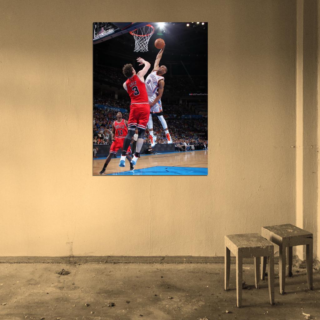 Russell Westbrook OKC Thunder Monster Dunk Posterize Asik Basketball Sport Wall Art Print Poster