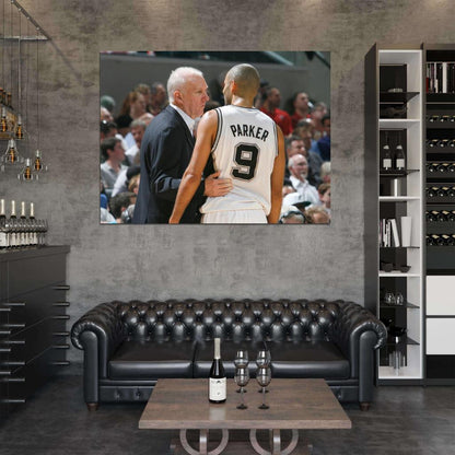 Tony Parker Gregg Popovich Basketball Sport Wall Art Print Poster