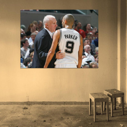 Tony Parker Gregg Popovich Basketball Sport Wall Art Print Poster