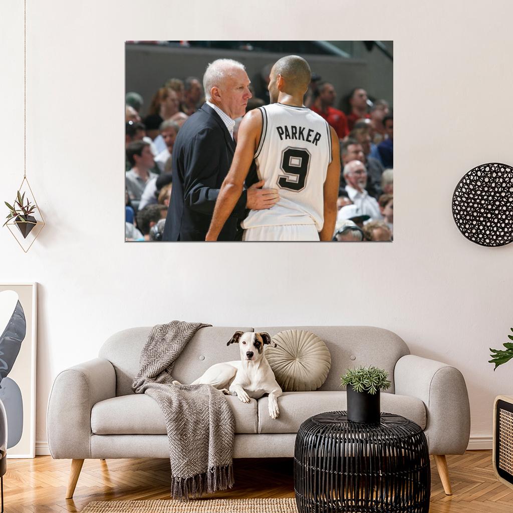 Tony Parker Gregg Popovich Basketball Sport Wall Art Print Poster