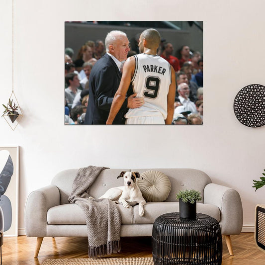 Tony Parker Gregg Popovich Basketball Sport Wall Art Print Poster