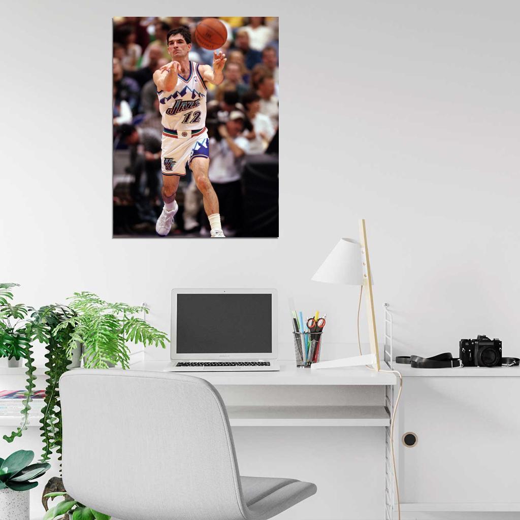 John Stockton Pass Legend Retro Basketball Sport Wall Art Print Poster