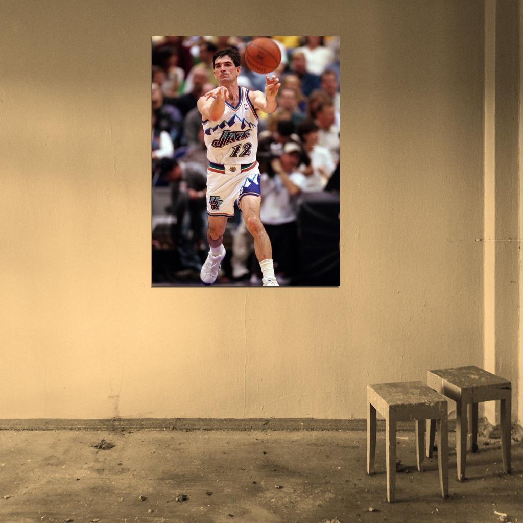 John Stockton Pass Legend Retro Basketball Sport Wall Art Print Poster