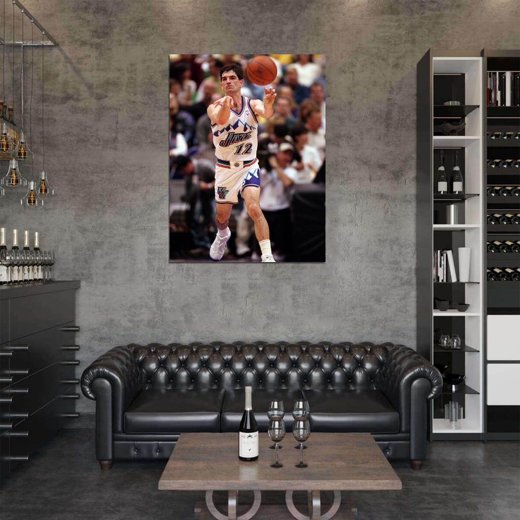 John Stockton Pass Legend Retro Basketball Sport Wall Art Print Poster