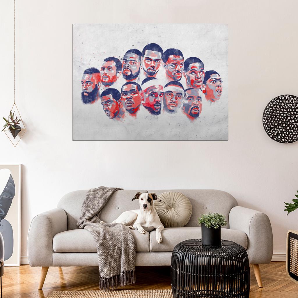 USA Team National Roster Art Basketball Sport Wall Art Print Poster