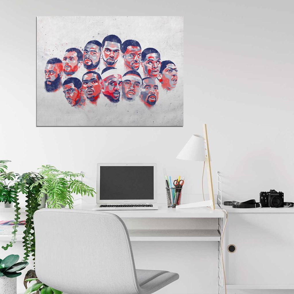 USA Team National Roster Art Basketball Sport Wall Art Print Poster