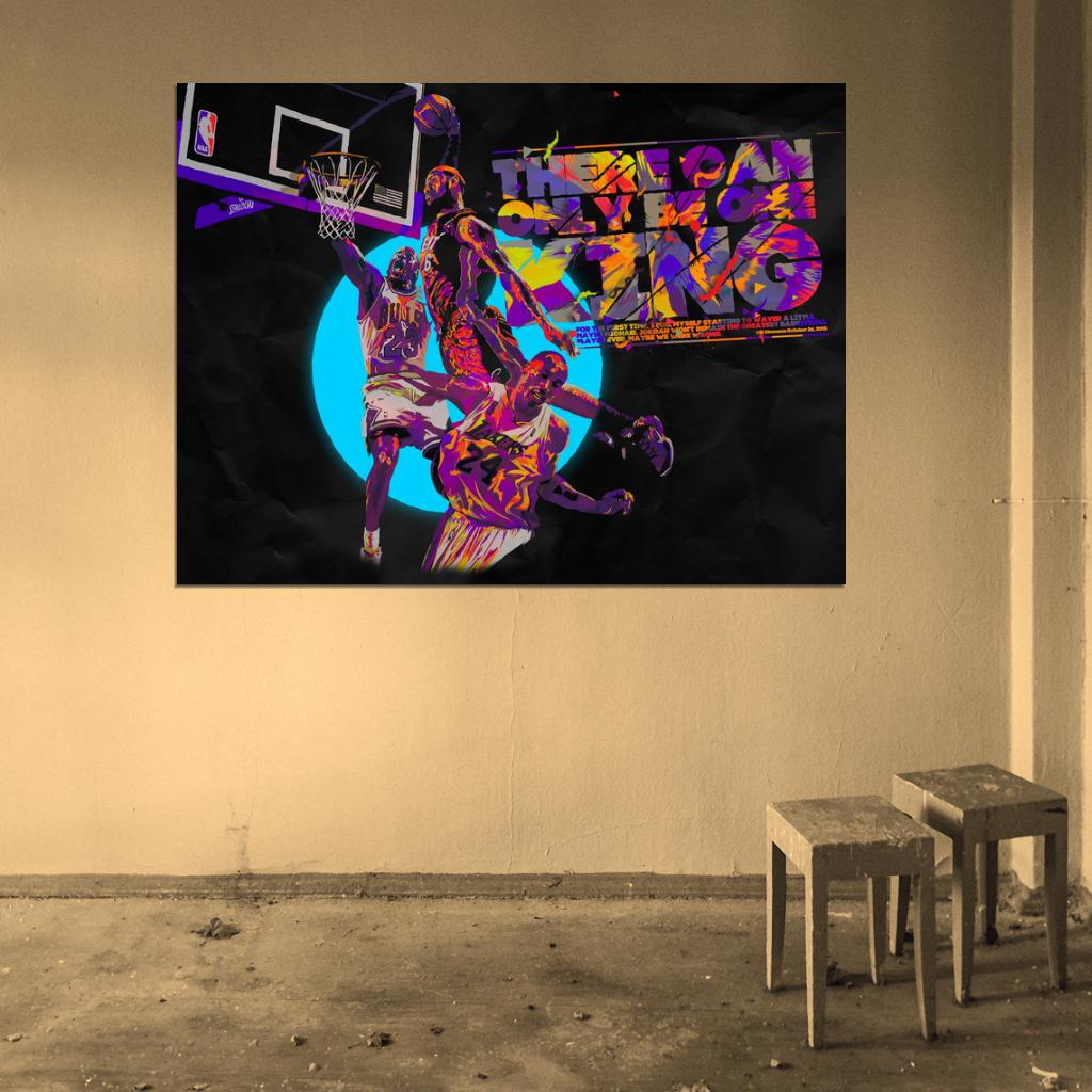 Lebron James King Posterize Dunk Art Basketball Sport Wall Art Print Poster