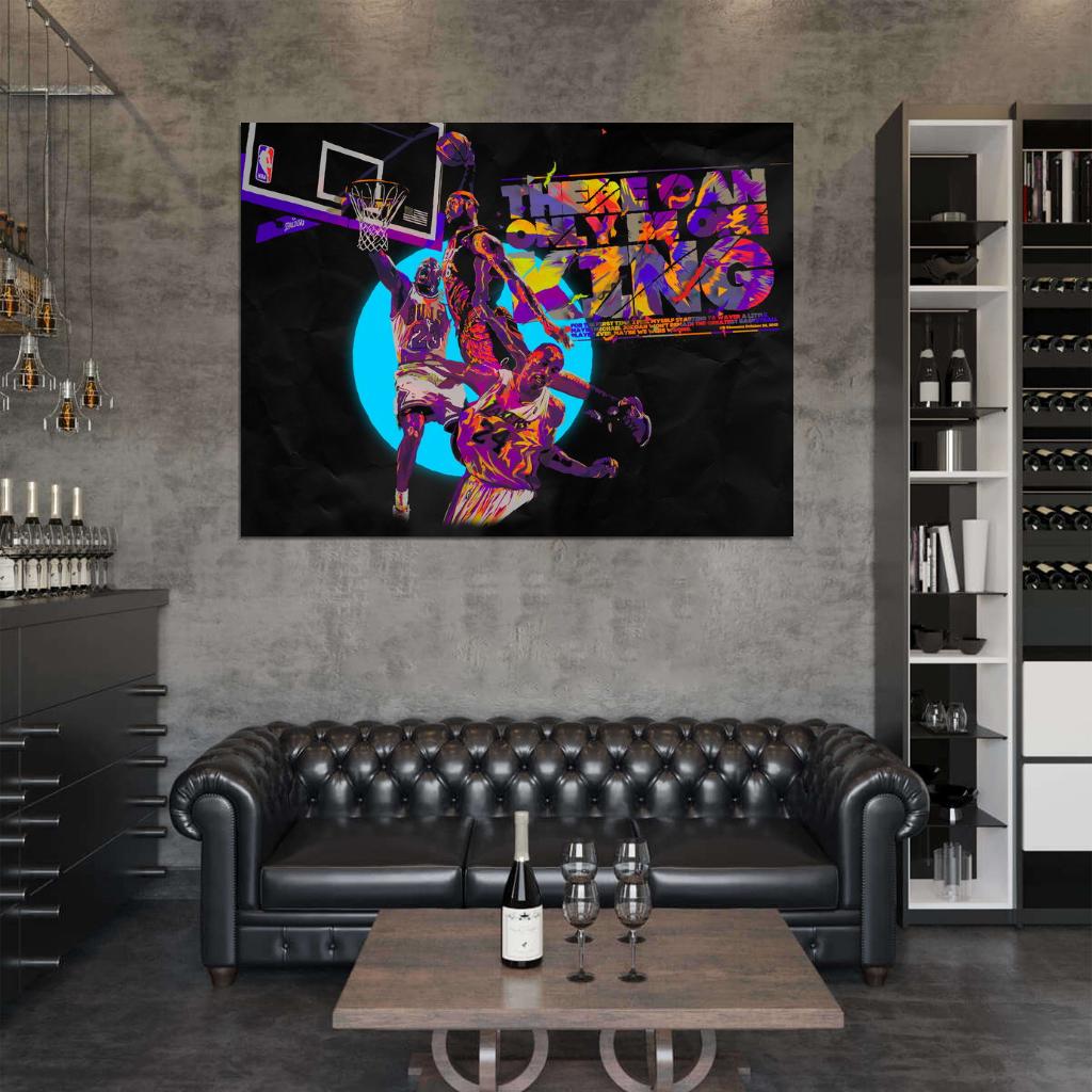 Lebron James King Posterize Dunk Art Basketball Sport Wall Art Print Poster